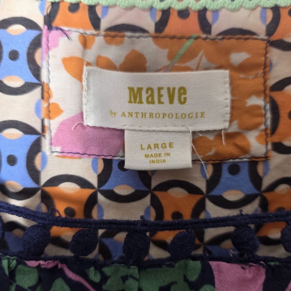 Maeve by Anthropologie Patchwork Boho Blouse Large Mixed Print Balloon Sleeve - Picture 4 of 5